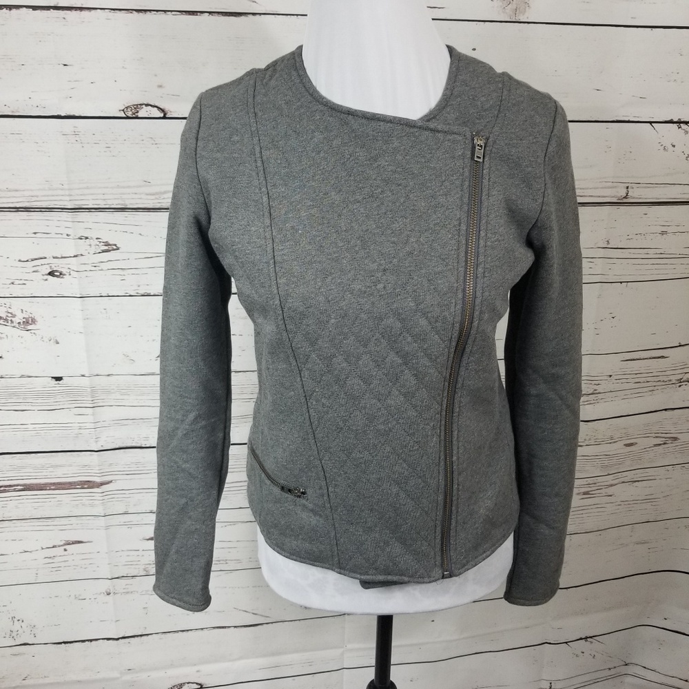 Athleta Gray Quilted Asymmetrical Zip Bomber Jacket
